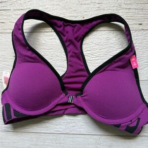PINK Victoria's Secret Purple Racerback Padded Sports Bra with Black Trim